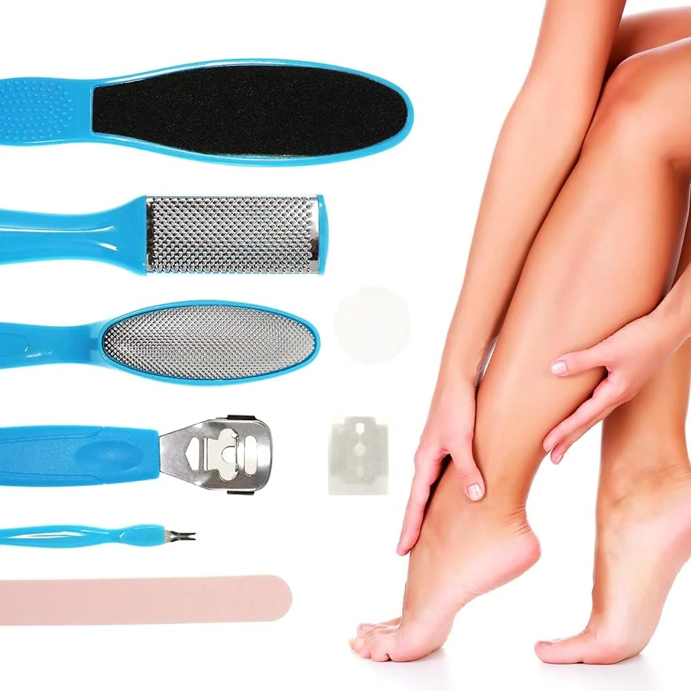 ست پدیکور گلامزا 10 تکه، کیت پدیکور خانگی - کیت مراقبت از پا شامل ابزارهای متعدد پدیکور - اسکراپر پا، سوهان پا، از بین برنده پینه، اسکالپل پا، رنده پا و تیغه پا برای از بین بردن پوست سخت