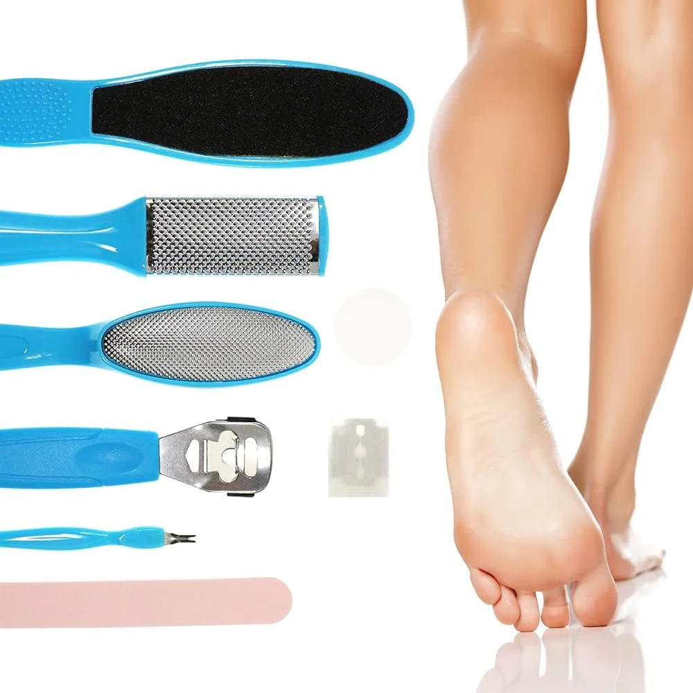 ست پدیکور گلامزا 10 تکه، کیت پدیکور خانگی - کیت مراقبت از پا شامل ابزارهای متعدد پدیکور - اسکراپر پا، سوهان پا، از بین برنده پینه، اسکالپل پا، رنده پا و تیغه پا برای از بین بردن پوست سخت
