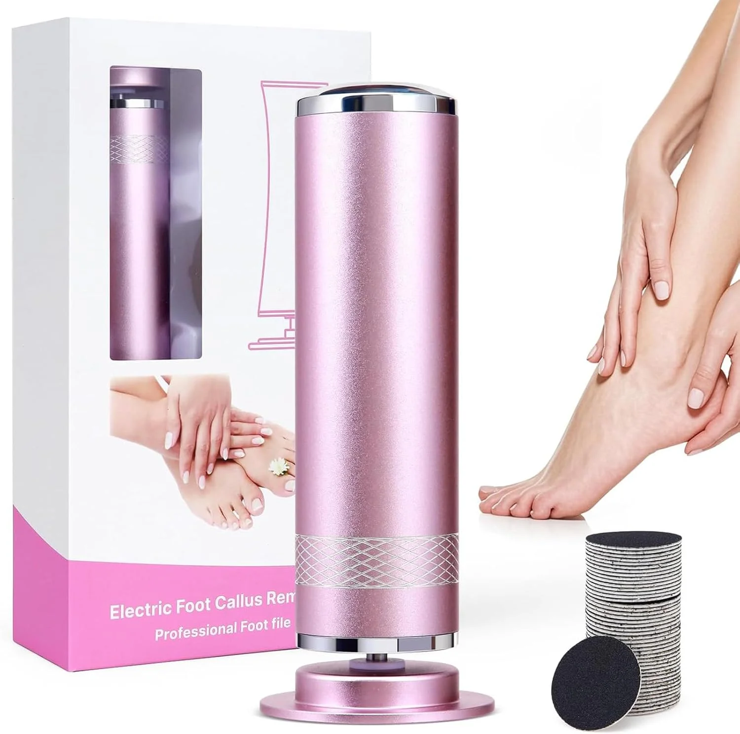 سوهان برقی پا، ابزار پیشرفته پدیکور پا، اسکرابر سرعت قابل تنظیم ابزار پدیکور پوست مرده با 60 عدد دیسک سمباده برای پوست ترک خورده یا سفت