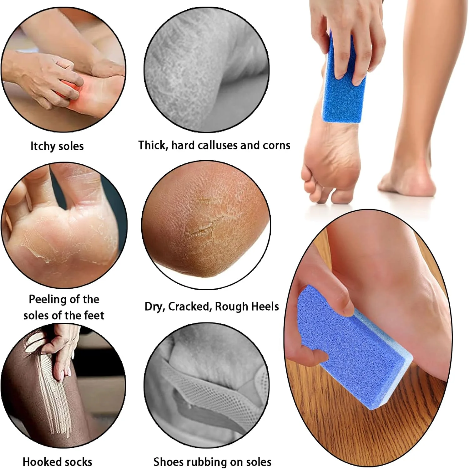 مجموعه سنگ پا 6 عددی دو طرفه Duomama - ابزار موثر پدیکور برای لایه برداری، اسکراب پوست مرده و ترمیم پاشنه های ترک خورده - آبی