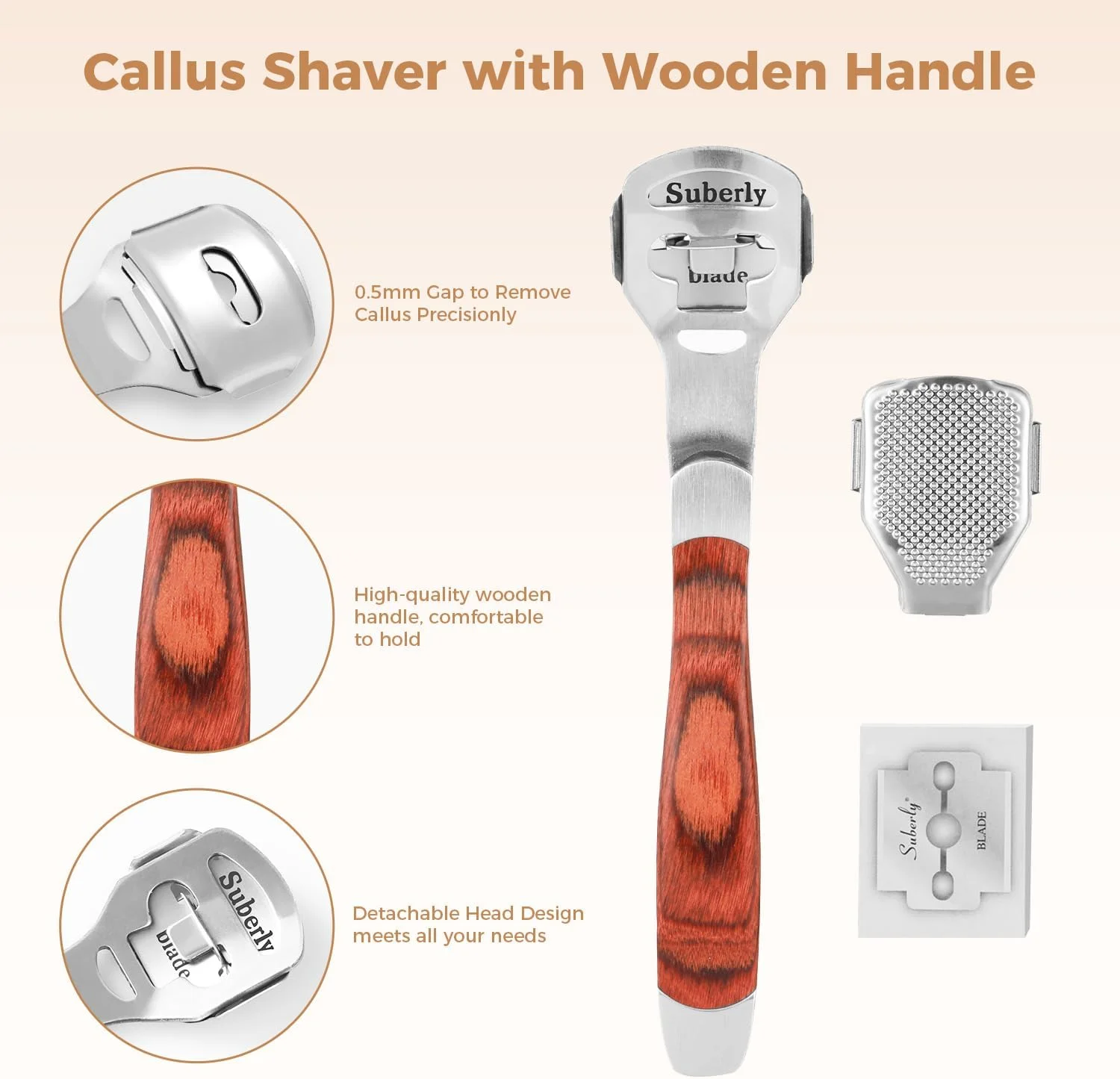 سوهان پا Easkep، اسکرابر پا، رنده پدیکور بزرگ و تراشنده پینه دسته چوبی (10 تیغه تعویضی و 1 سری سوهان پا) - از بین برنده پینه پا، رنده پا، از بین برنده پینه، پوست خشک و ترک خورده