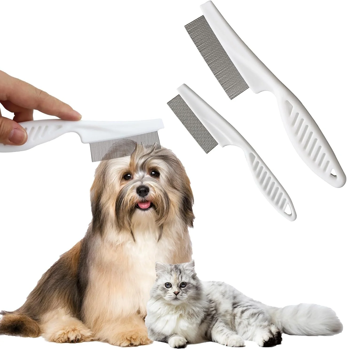 شانه نظافت چند منظوره حیوانات خانگی BIGTHREE®، بسته 2 عددی شانه موی حیوانات خانگی برای رفع لکه اشک، شانه ماساژ دو طرفه استیل ضد زنگ برای گره خوردگی، پوسته، موهای شناور، درهم تنیدگی و کک حیوانات خانگی شانه نظافت چند منظوره حیوانات خانگی BIGTHREE®، بسته 2 عددی شانه موی حیوانات خانگی برای رفع لکه اشک، شانه ماساژ دو طرفه استیل ضد زنگ برای گره خوردگی، پوسته، موهای شناور، درهم تنیدگی و کک حیوانات خانگی