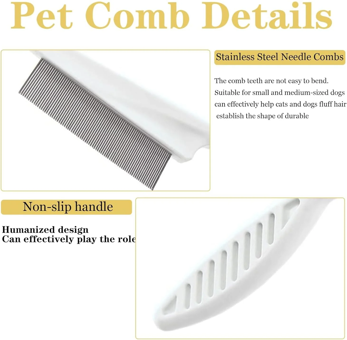 شانه نظافت چند منظوره حیوانات خانگی BIGTHREE®، بسته 2 عددی شانه موی حیوانات خانگی برای رفع لکه اشک، شانه ماساژ دو طرفه استیل ضد زنگ برای گره خوردگی، پوسته، موهای شناور، درهم تنیدگی و کک حیوانات خانگی شانه نظافت چند منظوره حیوانات خانگی BIGTHREE®، بسته 2 عددی شانه موی حیوانات خانگی برای رفع لکه اشک، شانه ماساژ دو طرفه استیل ضد زنگ برای گره خوردگی، پوسته، موهای شناور، درهم تنیدگی و کک حیوانات خانگی