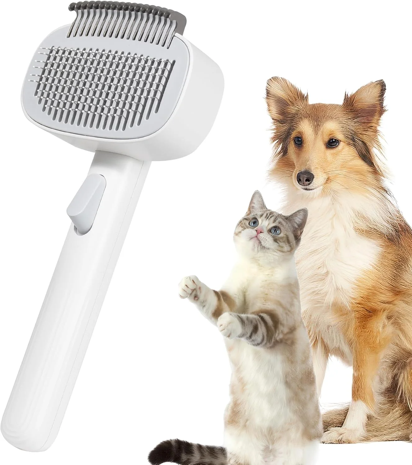 برس نظافت خود تمیز شونده 2 در 1 برای سگ و گربه، برس لغزنده و شانه چنگک زیرپوش، ابزار باز کردن گره برای حیوانات خانگی با موهای بلند و کوتاه، ایمن و آسان برای استفاده برس نظافت خود تمیز شونده 2 در 1 برای سگ و گربه، برس لغزنده و شانه چنگک زیرپوش، ابزار باز کردن گره برای حیوانات خانگی با موهای بلند و کوتاه، ایمن و آسان برای استفاده