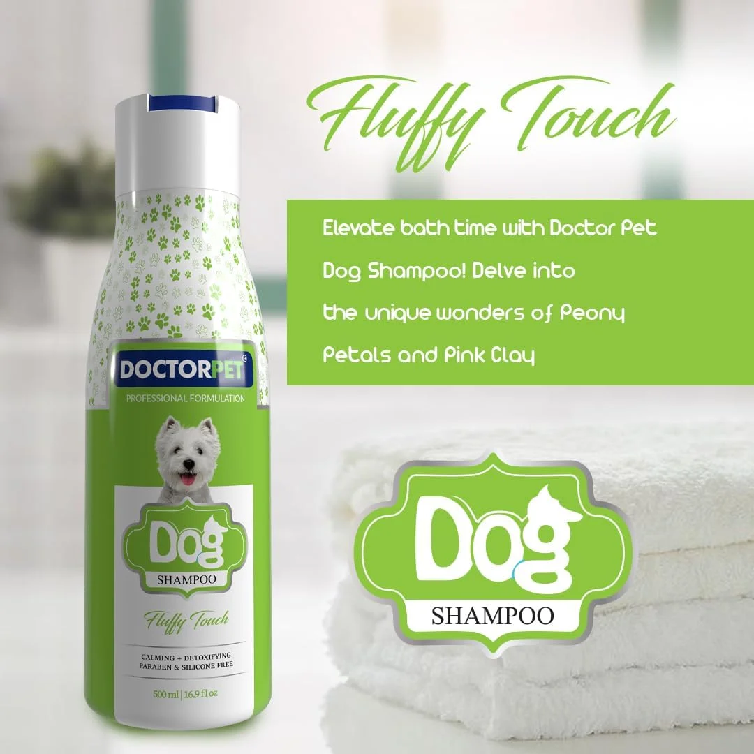 شامپو سگ دکتر پت "Fluffy Touch"، فرمول گلبرگ گل صد تومانی و خاک رس صورتی، شستشوی مرطوب کننده حیوانات خانگی، 500 میلی لیتر شامپو سگ دکتر پت "Fluffy Touch"، فرمول گلبرگ گل صد تومانی و خاک رس صورتی، شستشوی مرطوب کننده حیوانات خانگی، 500 میلی لیتر