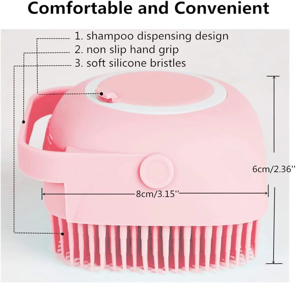 برس حمام سگ - برس ماساژ حیوانات خانگی MISTHIS با قابلیت پخش شامپو، برس سیلیکونی نرم با موهای لاستیکی برای نظافت سگ و گربه (صورتی)