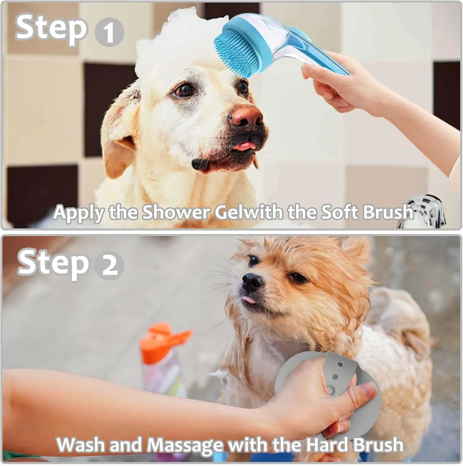 برس شستشوی سگ برای حمام | برس ماساژ نظافت سگ، ماساژور دوش توله سگ با موهای سیلیکونی نرم و غیر لغزنده برای شستشو، تمیز کردن دندان ها و ماساژ اسپا