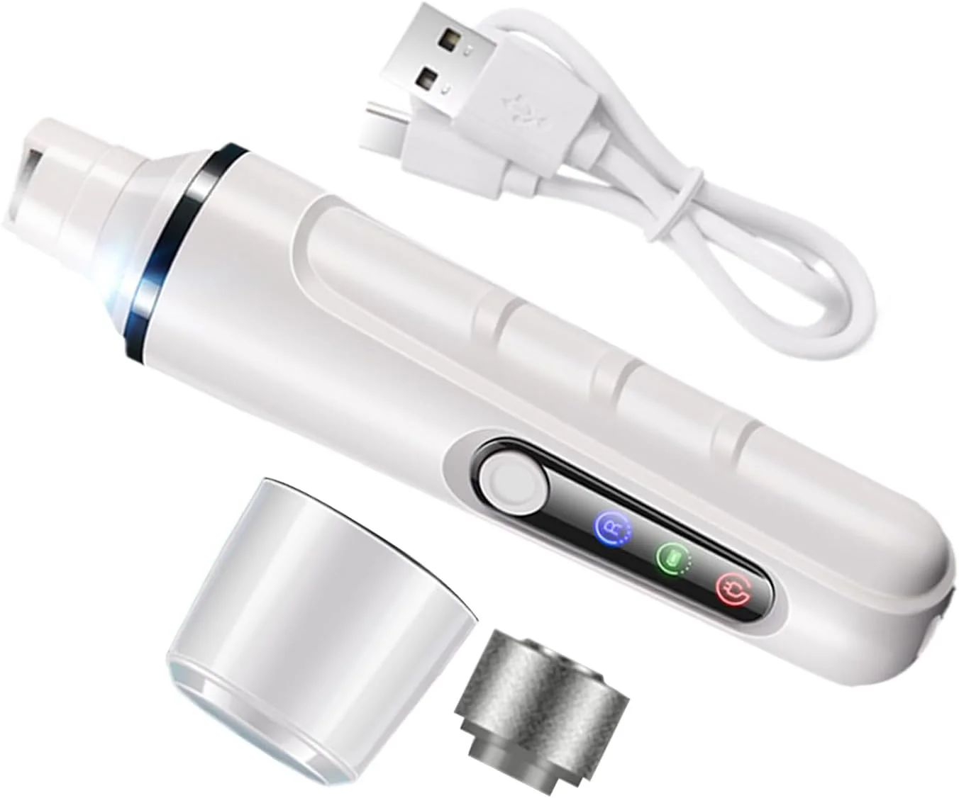 سوهان ناخن سگ برای اصلاح - بی صدا و دارای چراغ | سوهان ناخن ضخیم سگ و گربه با شارژ USB و سر قابل تعویض، مناسب برای حیوانات خانگی در خانه، حمام، پناهگاه، کمپینگ، بچه گربه و توله سگ