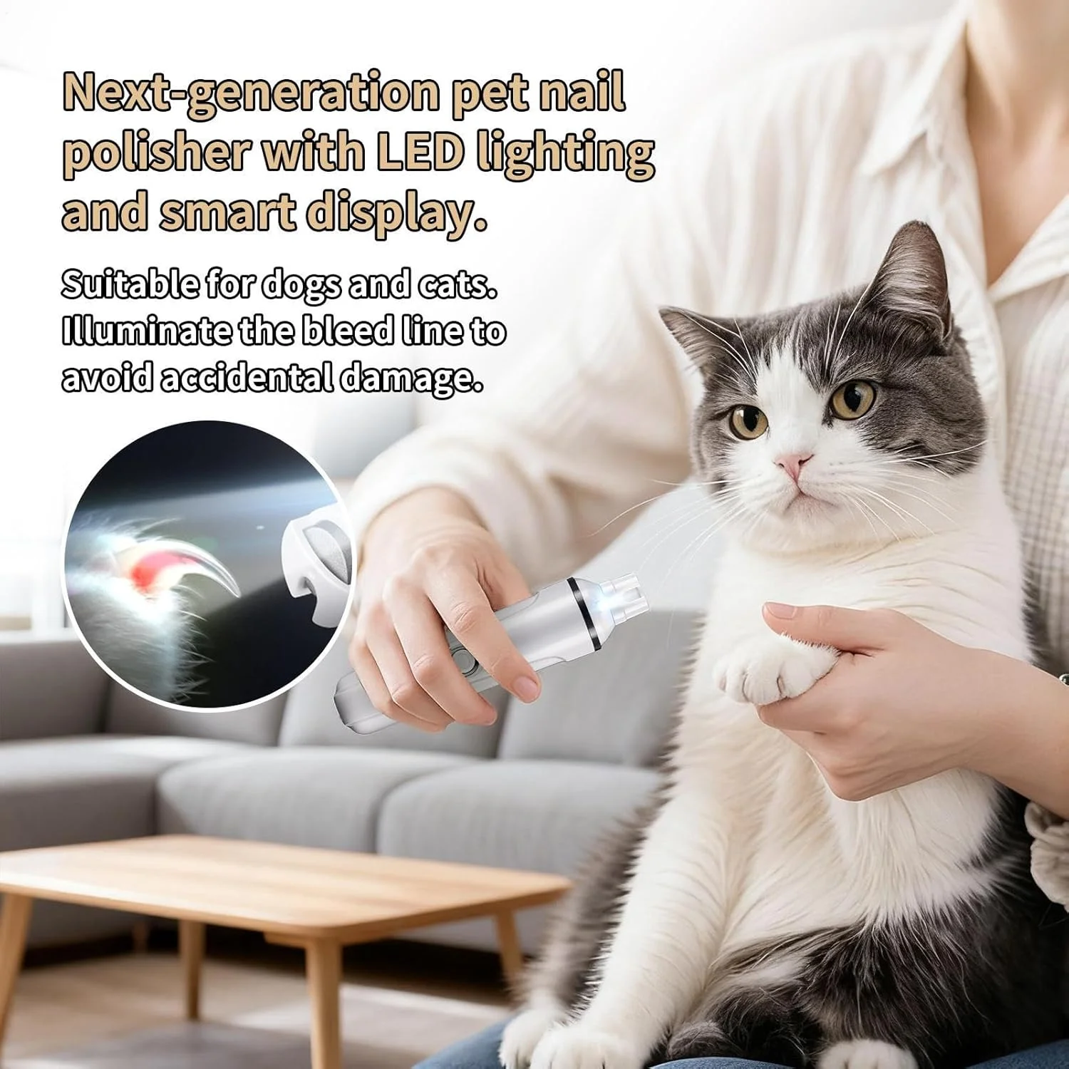 سوهان ناخن سگ برای اصلاح - بی صدا و دارای چراغ | سوهان ناخن ضخیم سگ و گربه با شارژ USB و سر قابل تعویض، مناسب برای حیوانات خانگی در خانه، حمام، پناهگاه، کمپینگ، بچه گربه و توله سگ