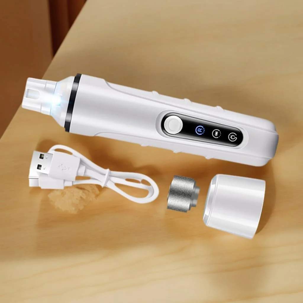 سوهان ناخن سگ برای اصلاح - بی صدا و دارای چراغ | سوهان ناخن ضخیم سگ و گربه با شارژ USB و سر قابل تعویض، مناسب برای حیوانات خانگی در خانه، حمام، پناهگاه، کمپینگ، بچه گربه و توله سگ