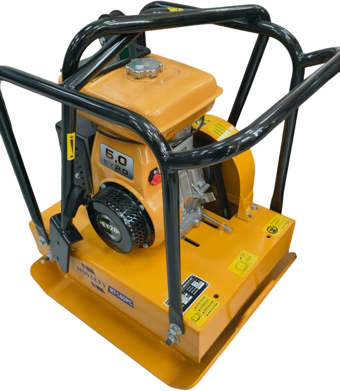 غلطک صفحه‌ای رویالتی RT140PC، زرد، موتور بنزینی 4 زمانه، 620x500 میلی‌متر، نیروی ضربه 30KN، 5600 دور در دقیقه، استارت هندلی