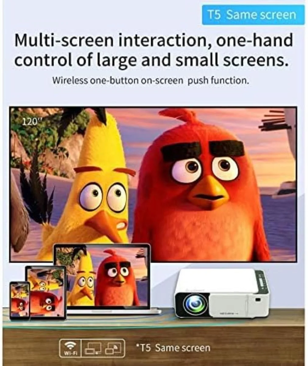 پروژکتور مینی T5 جنریک، 100 لومن ANSI، کیفیت 1080P HD، انعکاس صفحه نمایش بی سیم، سینمای خانگی قابل حمل، بلندگوهای داخلی، اتصال WiFi، پروژکتور فیلم فضای باز، سازگار با HDMI/USB/SD/VGA پروژکتور مینی T5 جنریک، 100 لومن ANSI، کیفیت 1080P HD، انعکاس صفحه نمایش بی سیم، سینمای خانگی قابل حمل، بلندگوهای داخلی، اتصال WiFi، پروژکتور فیلم فضای باز، سازگار با HDMI/USB/SD/VGA