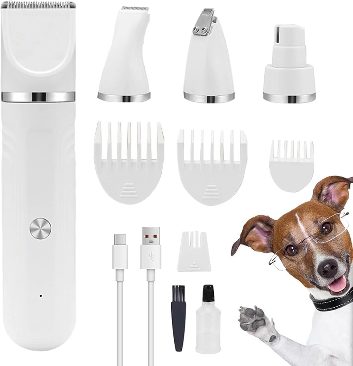 ماشین اصلاح سگ، ماشین اصلاح 4 در 1 - قیچی قابل تنظیم شارژی برای اصلاح موی گربه و توله سگ در خانه