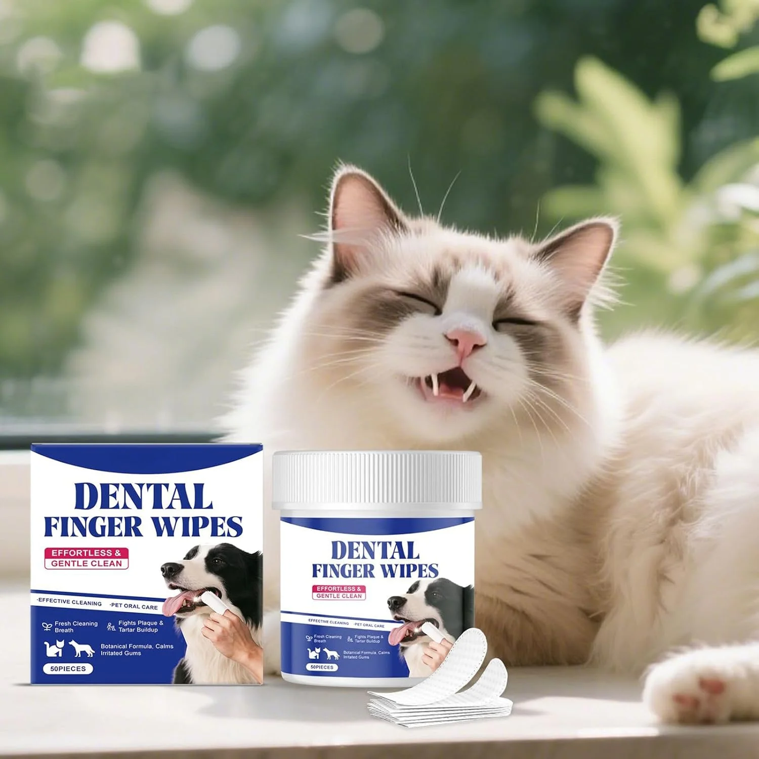 دستمال مرطوب تمیز کننده دندان گربه، 50 عدد، نظافت ملایم و سالم | دستمال مرطوب انگشتی برای تمیز کردن دندان توله سگ - برای بهداشت و مراقبت از دندان سگ، نظافت، مسافرت های داخلی و استفاده روزانه