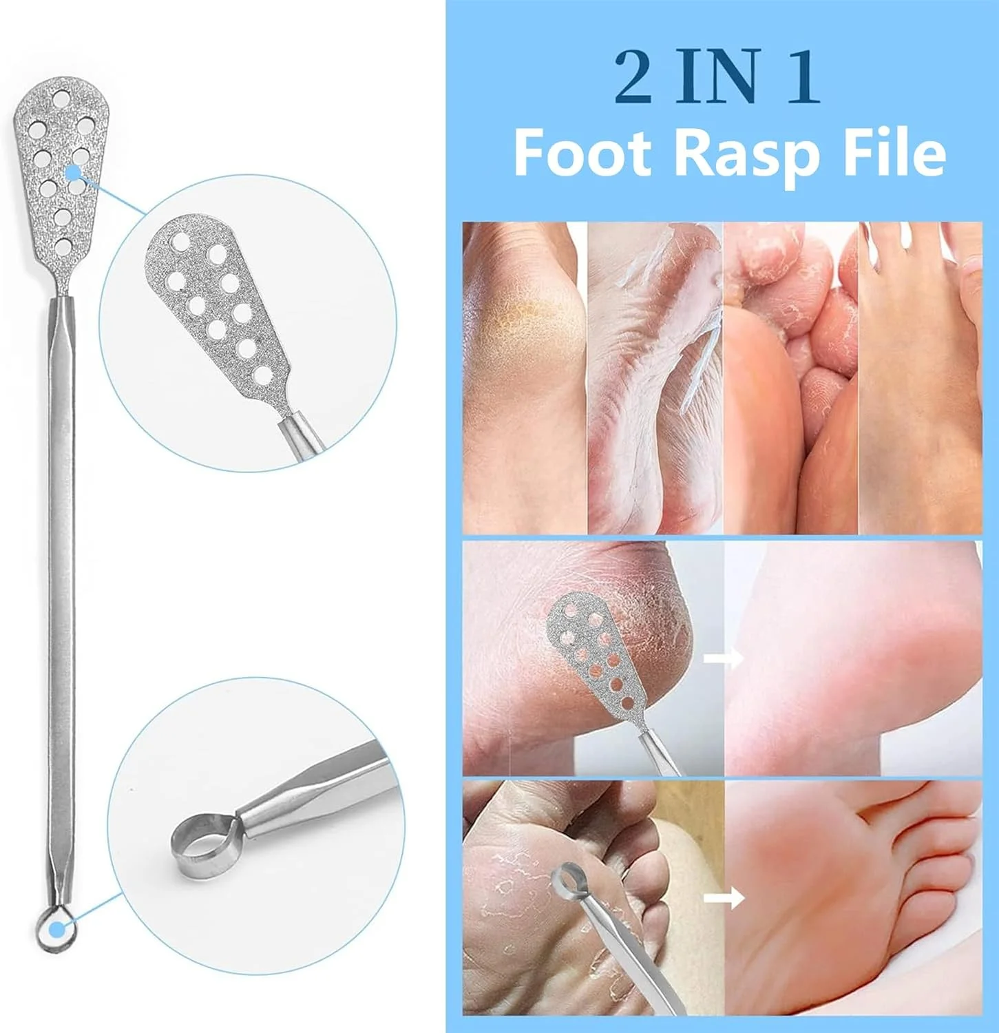 ست سوهان پدیکور استیل ضد زنگ - سوهان های پدیکور عالی برای لایه برداری پاشنه های ترک خورده و پوست مرده، کیفیت حرفه ای، ابزار قابل شستشو و استفاده مجدد برای تجربه اسپا در خانه