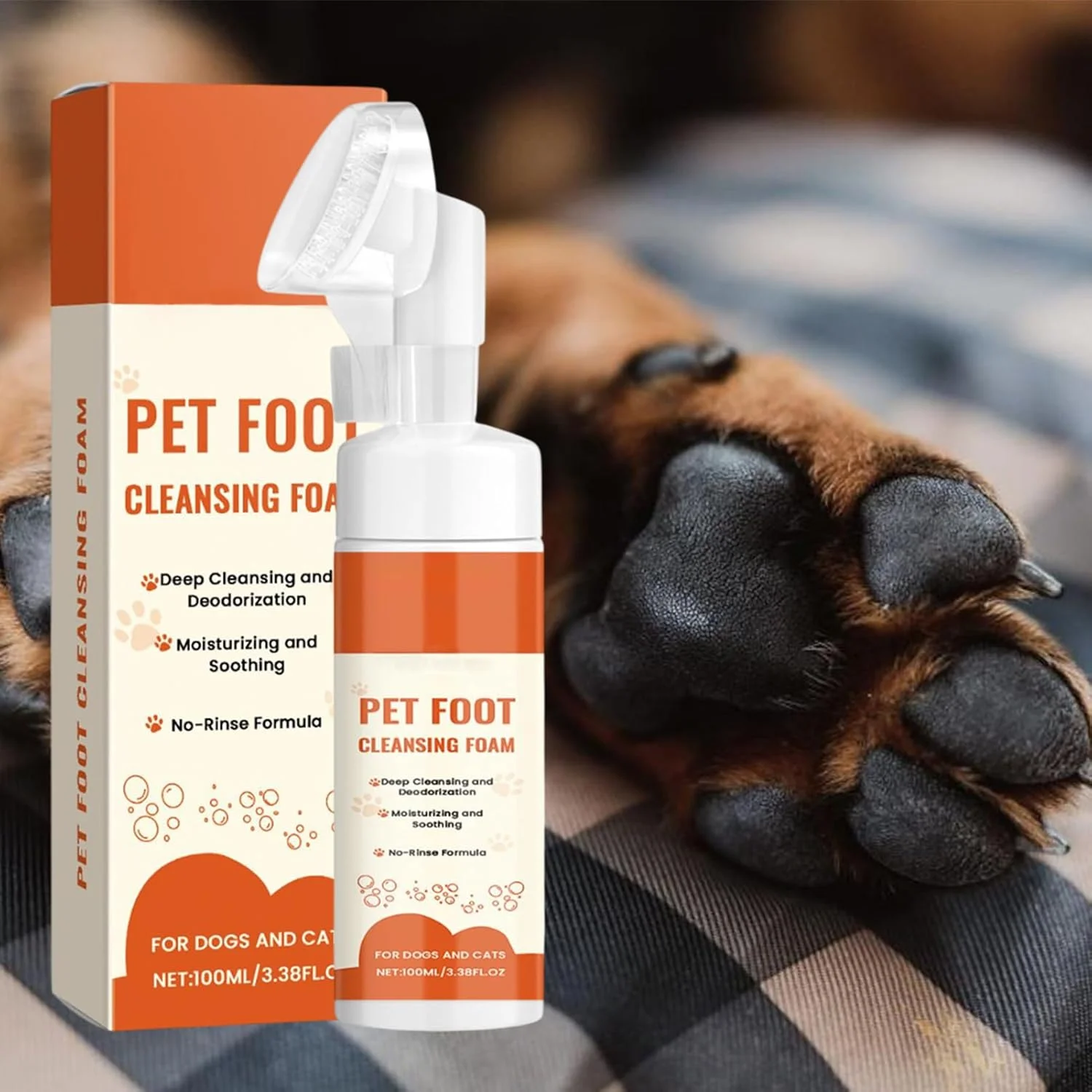 فوم تمیز کننده پنجه سگ | فوم تمیز کننده پای حیوانات خانگی - فوم تمیز کننده 100 میلی لیتری با برس نرم برای شستشو، نظافت، مراقبت از پوست، حمام توله سگ، مسافرت بچه گربه، اسپا