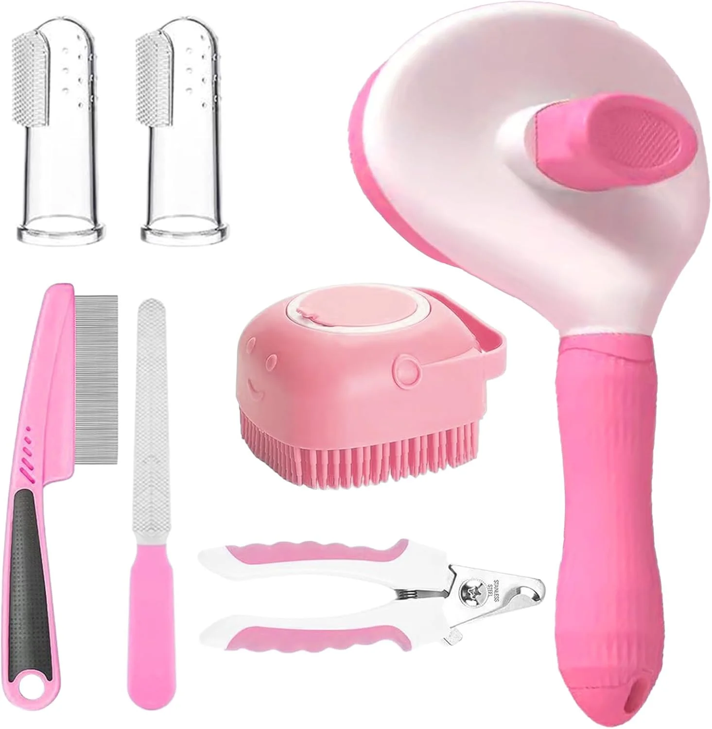 ست نظافت گربه - شانه حرفه ای بچه گربه - برس موی گربه به همراه مسواک انگشتی | برای خرگوش، بچه گربه، توله سگ، ریزش مو، تمیز کردن، حمام و دوش حیوانات خانگی