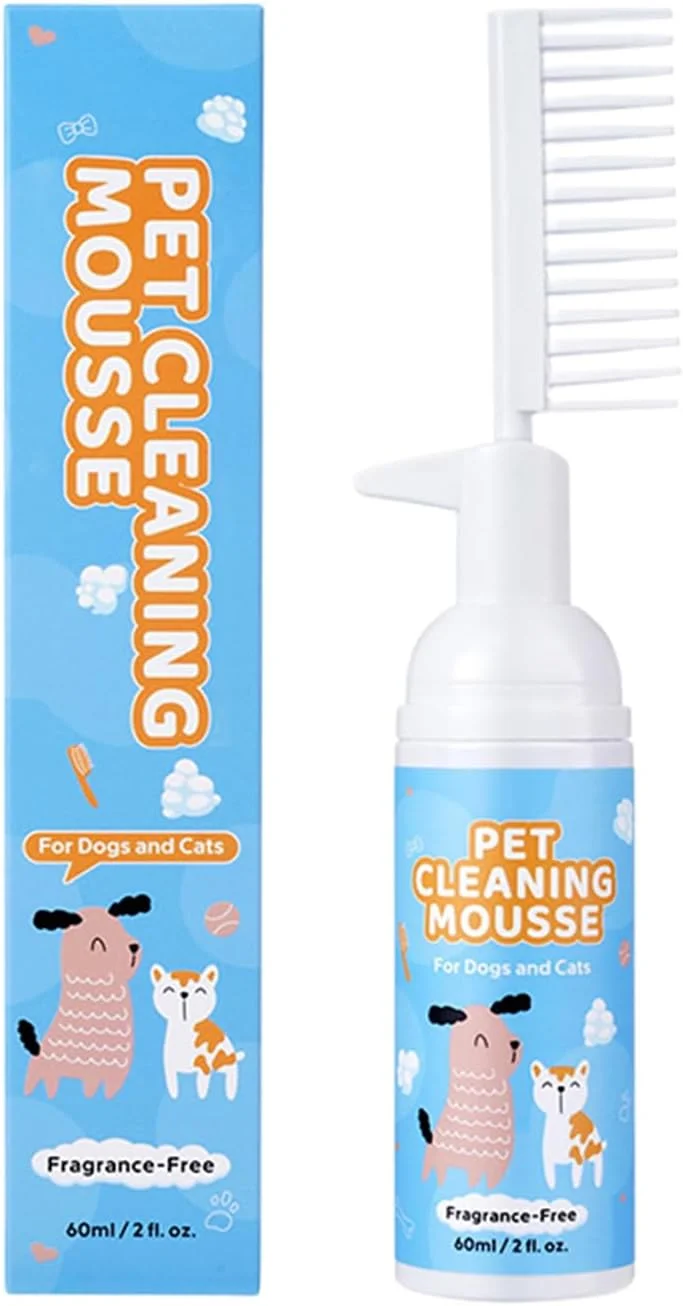 شامپو حیوانات خانگی، 60 میلی لیتر، مناسب پوست حساس، پاک کننده مو، شامپو خشک برای گربه | برای نژادهای کوچک، متوسط و بزرگ، مناسب حمام، کمپینگ، پناهگاه، مسافرت و خانه