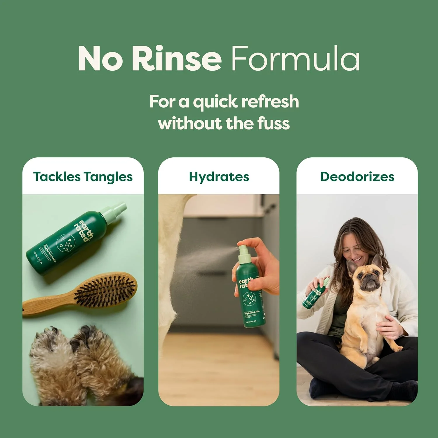 اسپری خوشبو کننده سگ Earth Rated، نرم کننده و از بین برنده بوی سگ، مناسب برای انواع پوشش مو، با رایحه چای سفید و ریحان، 236 میلی لیتر