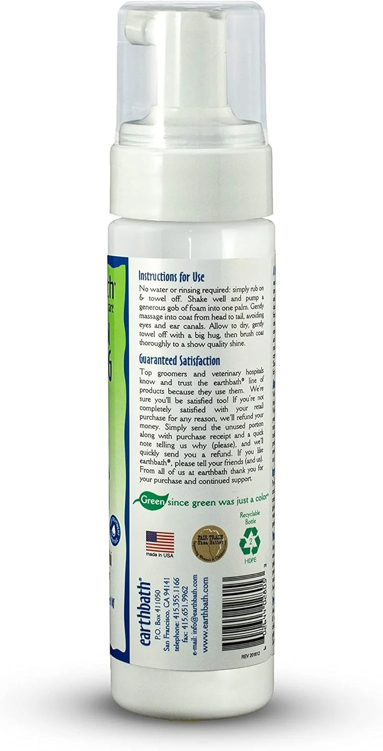 فوم شستشوی بدون آب کنترل ریزش مو Earthbath برای سگ ها و توله سگ ها با چای سبز و آواپوهی 236 میلی لیتر
