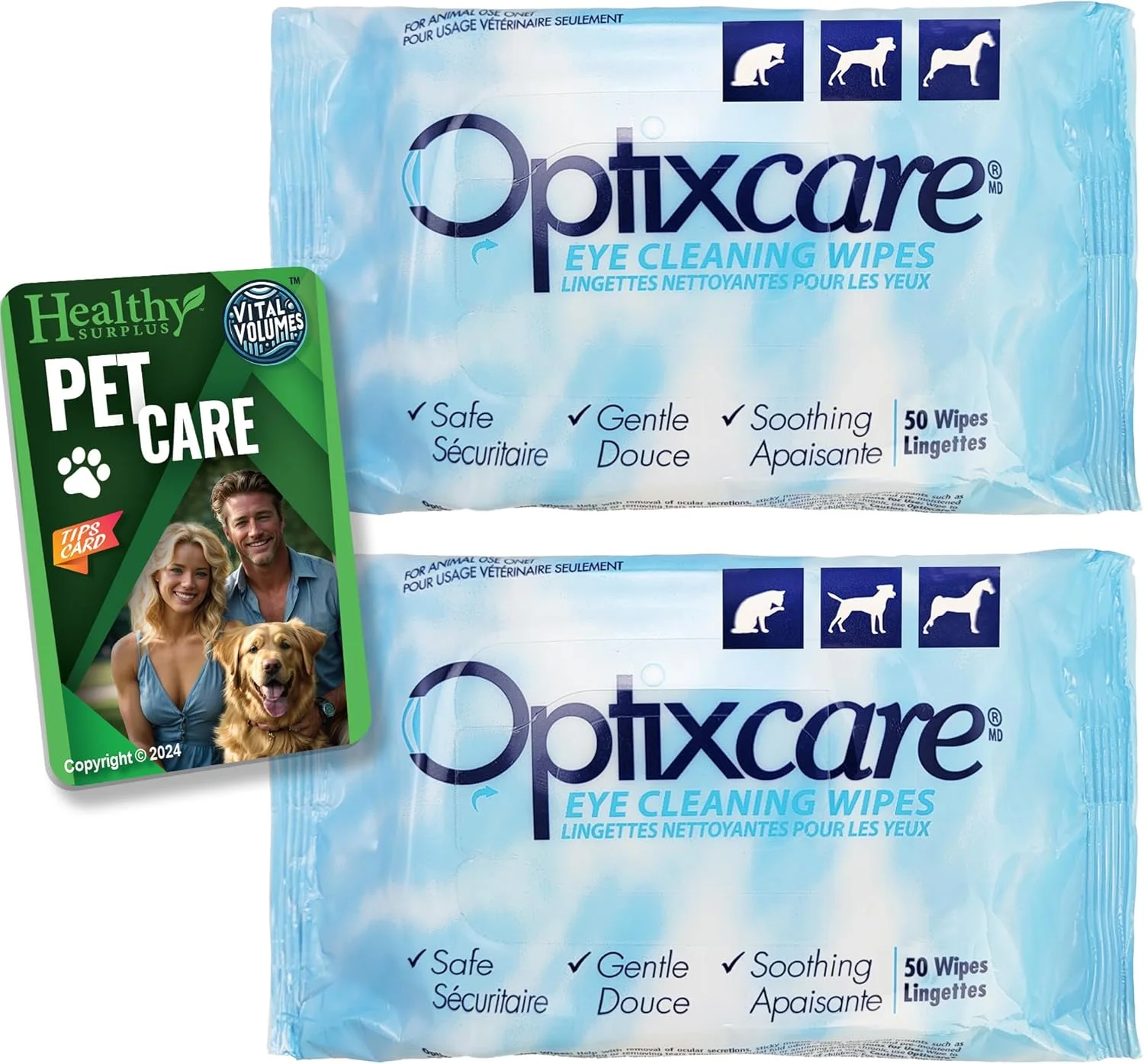 دستمال مرطوب پاک کننده چشم سگ و گربه هلثی سرپلاس Optixcare بسته 2 عددی 50 تایی (100 عدد دستمال در مجموع)
