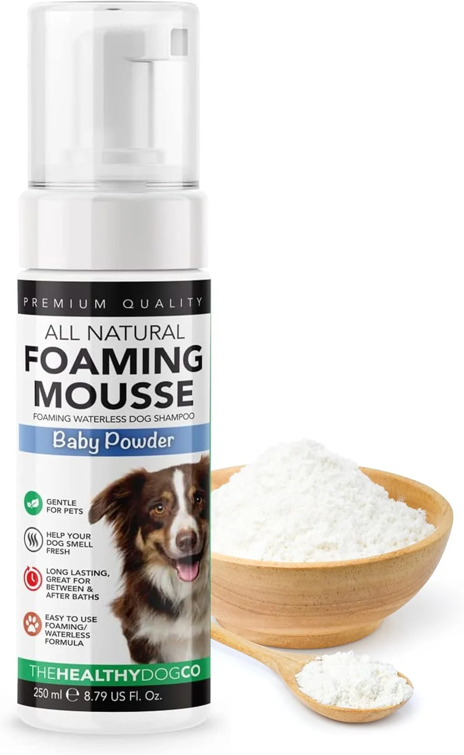 شامپو خشک سگ با رایحه پودر بچه The Healthy Dog Co - اسپری بدون نیاز به آبکشی برای سگ های بدبو - شامپو خشک بدون آب برای سگ ها - اسپری شامپو خشک سریع - مناسب برای توله سگ - 250 میلی لیتر