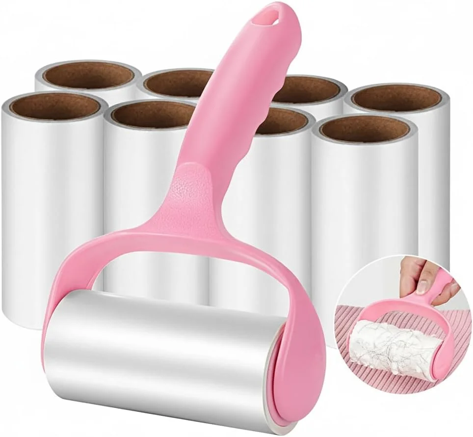 غلتک پرزگیر LIMOS، کیت فوق العاده چسبناک حذف موی حیوانات خانگی با 9 رول یدکی، دستگاه چسبناک مو، دستگاه حذف موی حیوانات خانگی از روی ژاکت، برس غلتکی چسبناک مو، غلتک لباس