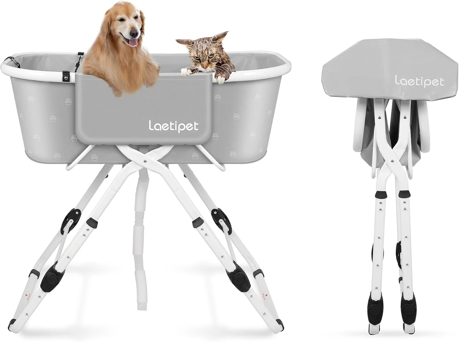 وان حمام تاشو سگ Laetipet، با قابلیت تنظیم ارتفاع در 5 سطح برای محافظت از کمر شما، ایستگاه شستشوی قابل حمل برای نظافت و حمام حیوانات خانگی، مناسب برای سگ های کوچک و متوسط، توله سگ ها و گربه ها