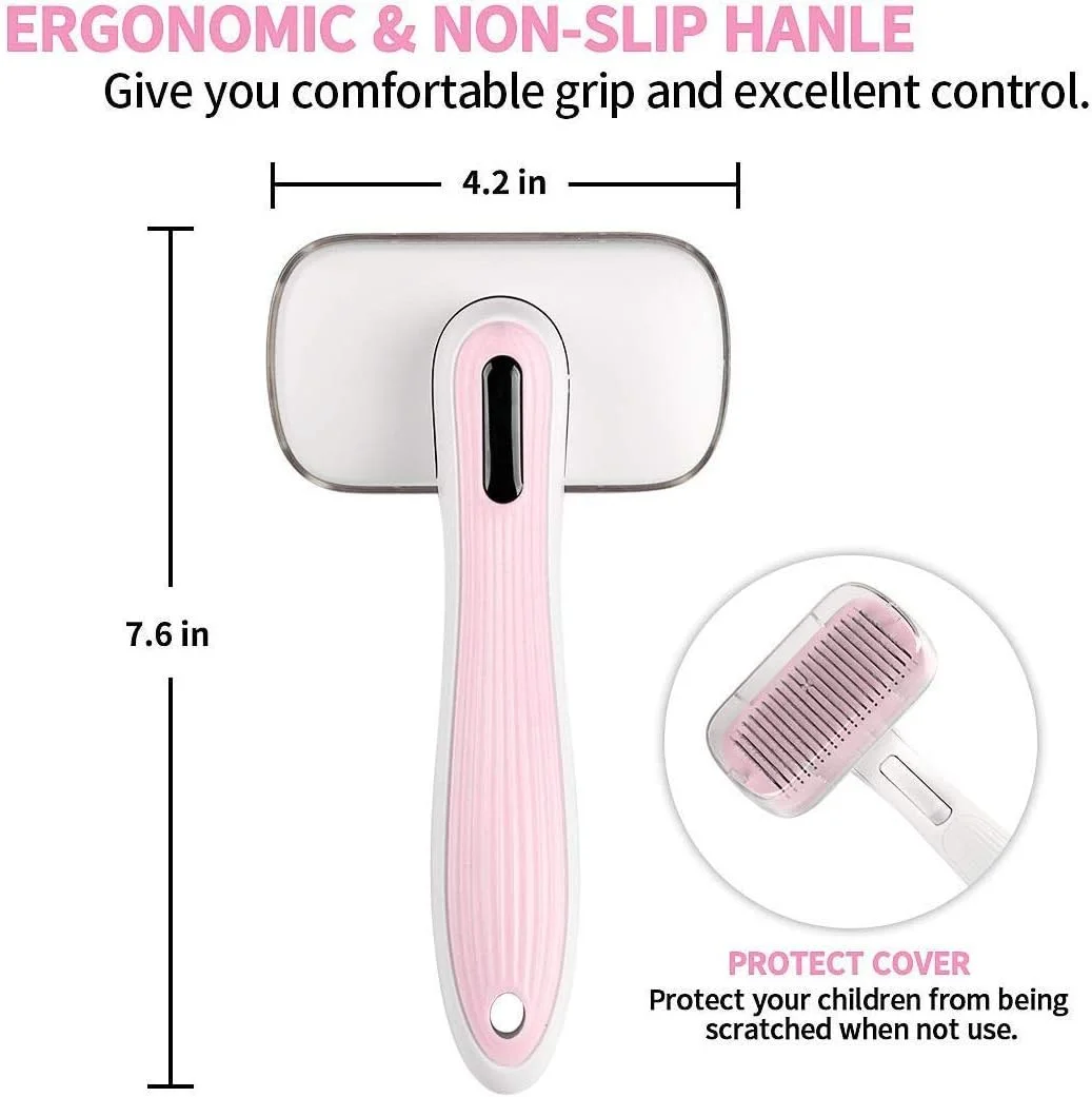 برس گربه L'cattie، ابزار نظافت و آراستگی سگ و گربه با قابلیت تمیز شوندگی خودکار، یک دکمه برای تمیز کردن خودکار موهای بلند و کوتاه (صورتی)