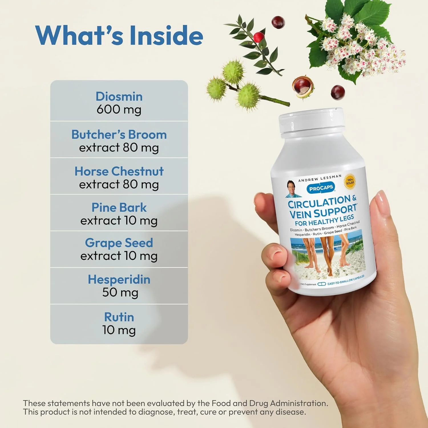 اندرو لِسمن، مکمل گردش خون و پشتیبانی از رگ ها برای پاهای سالم، 30 کپسول - دیوسمین با فعالیت زیستی بالا، عصاره جاروی قصاب، به طور محسوسی تورم و ناراحتی در پاها، مچ پا، ساق پا و ران ها را کاهش می دهد.