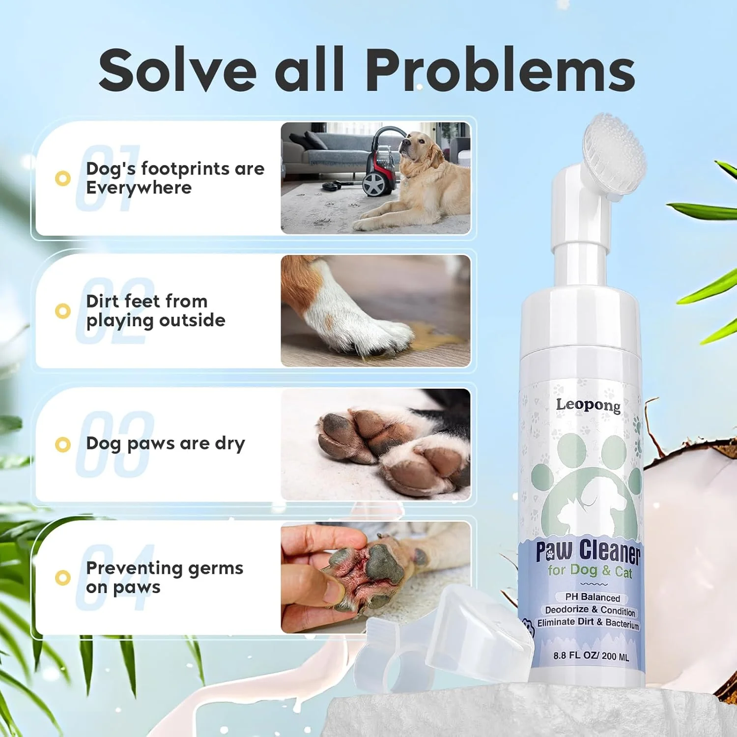 تمیز کننده پنجه سگ Leopong، مراقبت از شستشوی پنجه سگ برای نژادهای بزرگ، متوسط، کوچک و خیلی بزرگ، فوم بدون آب 2 عددی با اسکرابر سیلیکونی، تمیز کننده پنجه پای سگ و گربه