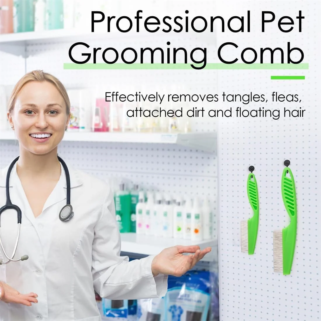 KWSLIN بسته 2 عددی شانه موی حیوانات خانگی برای رفع لکه اشک، شانه شپش سگ و گربه، برس کک برای گربه ها، شانه ماساژ دو طرفه استیل برای رفع گره، پوسته پوسته، موهای شناور، گره خوردگی و کک، سبز