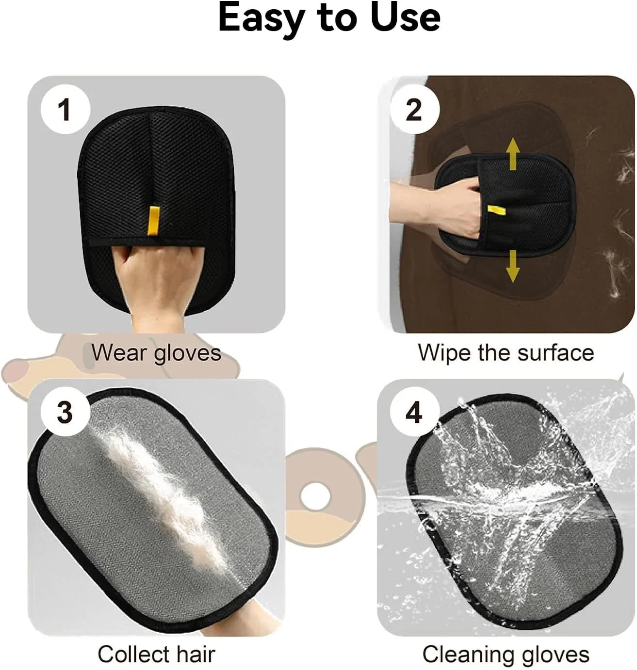 دستکش حذف موی حیوانات خانگی - دستکش های نظافت الکترواستاتیک قابل استفاده مجدد برای گربه ها و سگ ها | از بین برنده موثر مو برای مبل، مبلمان، فرش، پرده (مشکی-1 عدد)
