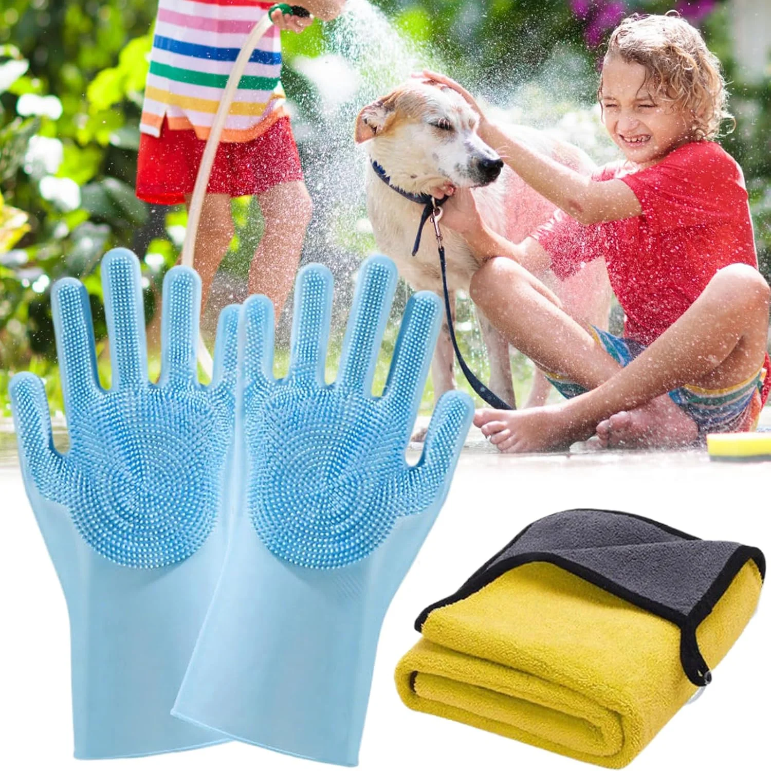 دستکش های نظافت حیوانات خانگی - دستکش اسکرابر حمام گربه با حوله | برس مو زدایی با موهای نرم برای حیوانات کوچک توله سگ بچه گربه دوش روزانه آشپزخانه ظروف آموزش خودرو