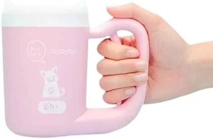 فنجان شستشوی حیوانات خانگی و تمیز کننده پنجه با طراحی ارگونومیک، پایه ضد نشت و دستگیره ضد لغزش - ساختار بادوام و مقاوم برای سگ ها و گربه های کوچک/متوسط - استفاده در داخل/خارج از منزل، آسان (رنگ صورتی)