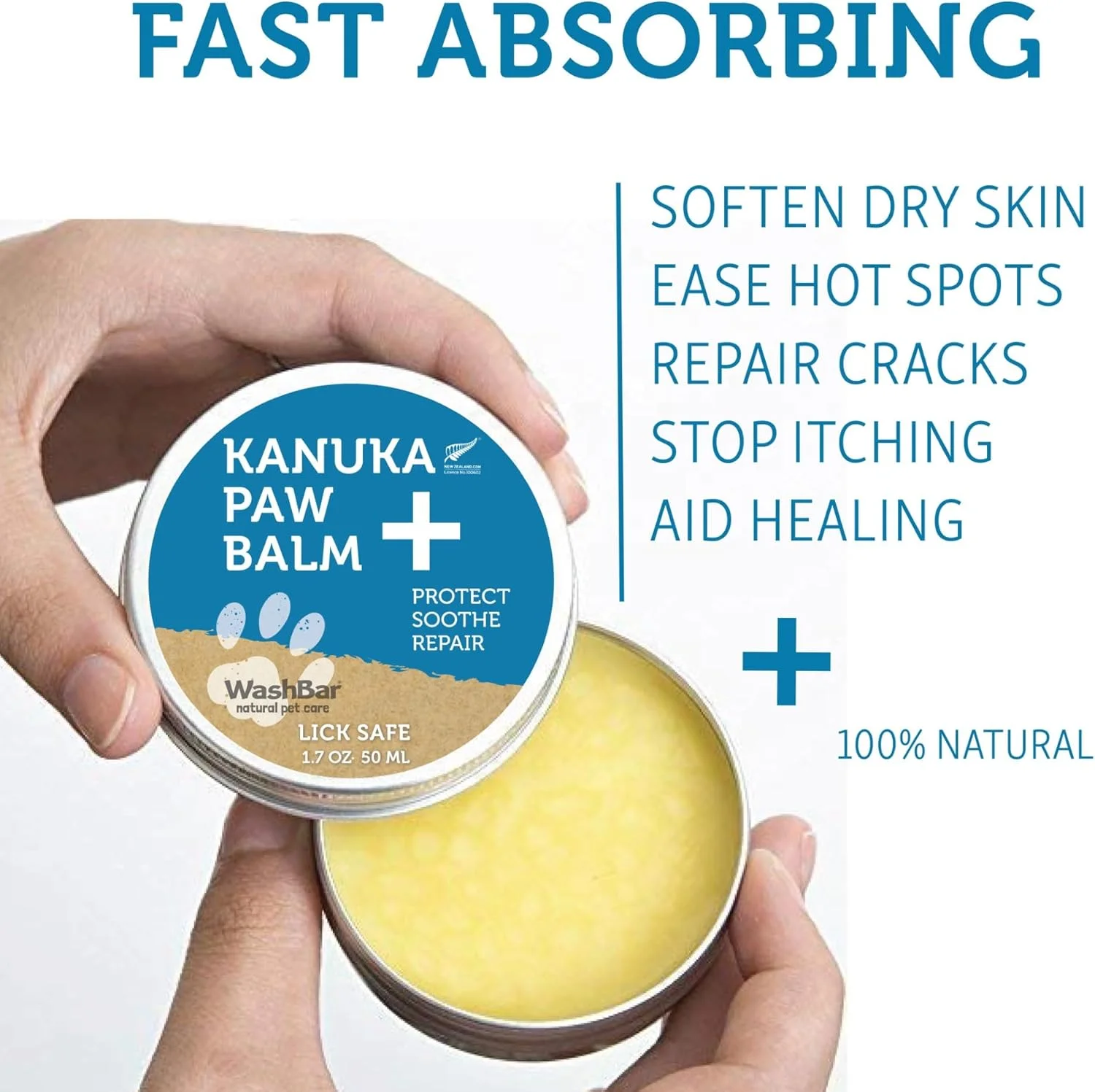 بالم ارگانیک پنجه سگ WashBar - تسکین خارش و درمان نقاط داغ برای بینی و پنجه سگ ها، مواد طبیعی ساخت نیوزلند شامل موم زنبور عسل، 50 گرم