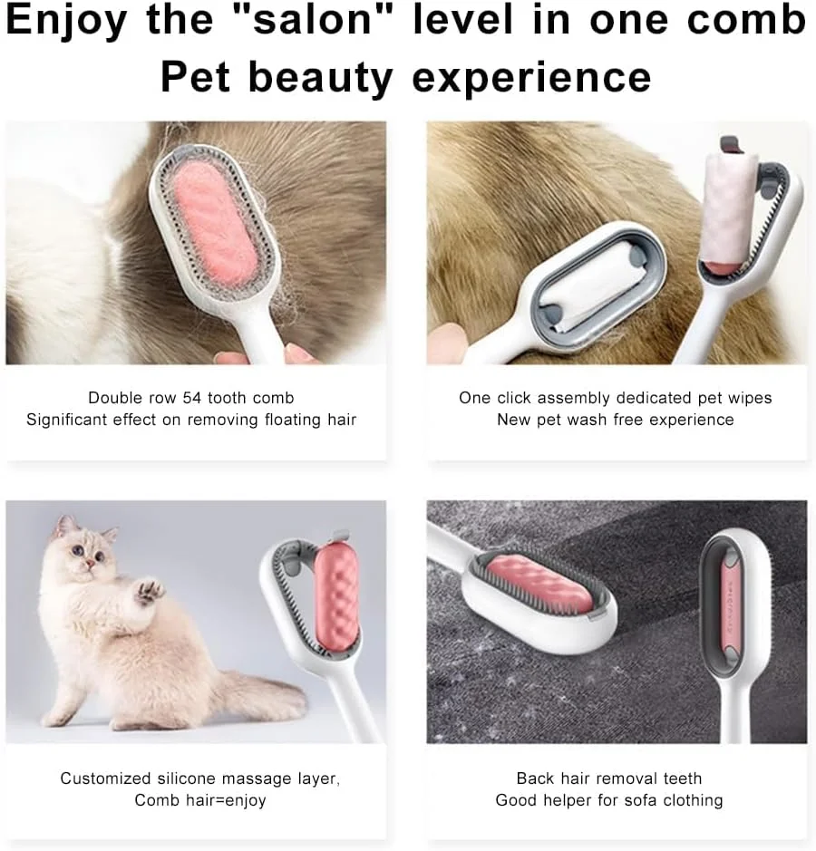 برس نظافت حیوانات خانگی یونیورسال 4 در 1 ZYTSHOP با مخزن ذخیره آب 20 میلی لیتری، برس نظافت حیوانات خانگی برای ماساژ گربه و سگ و از بین بردن موهای شل و گره خورده