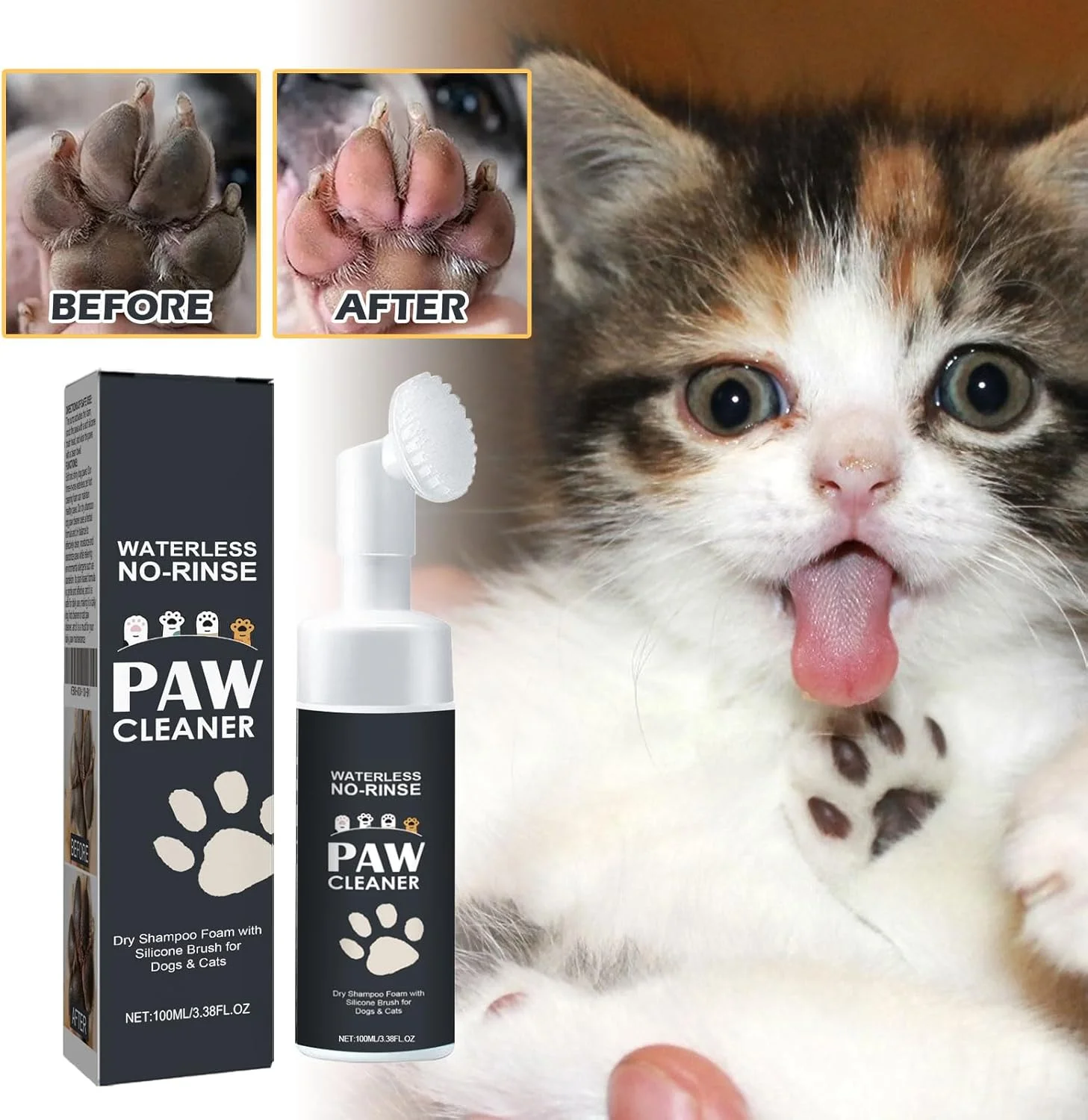 فوم تمیز کننده پنجه حیوانات خانگی Zyngkp بدون نیاز به آب با برس سیلیکونی، تمیز کننده پنجه برای سگ و گربه، فوم تمیز کننده پای حیوانات خانگی برای تمیز کردن سریع پاهای سگ و گربه برای داشتن پنجه های سالم