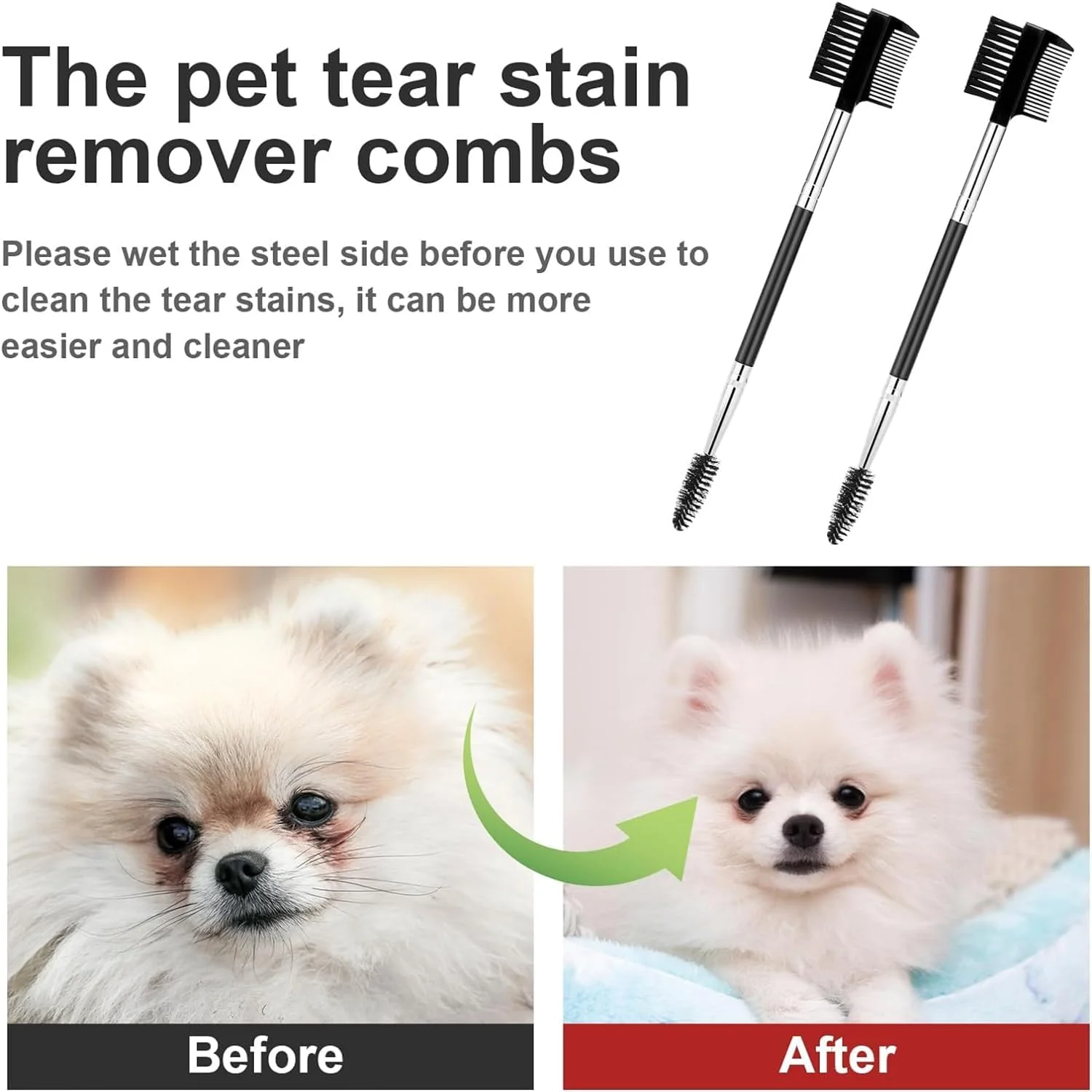 شانه پاک کننده لکه اشک سگ ZELLYA، 2 عدد - برس چشم دو سر برای تمیز کردن و نظافت - دو طرفه برای سگ ها و گربه ها (مشکی)