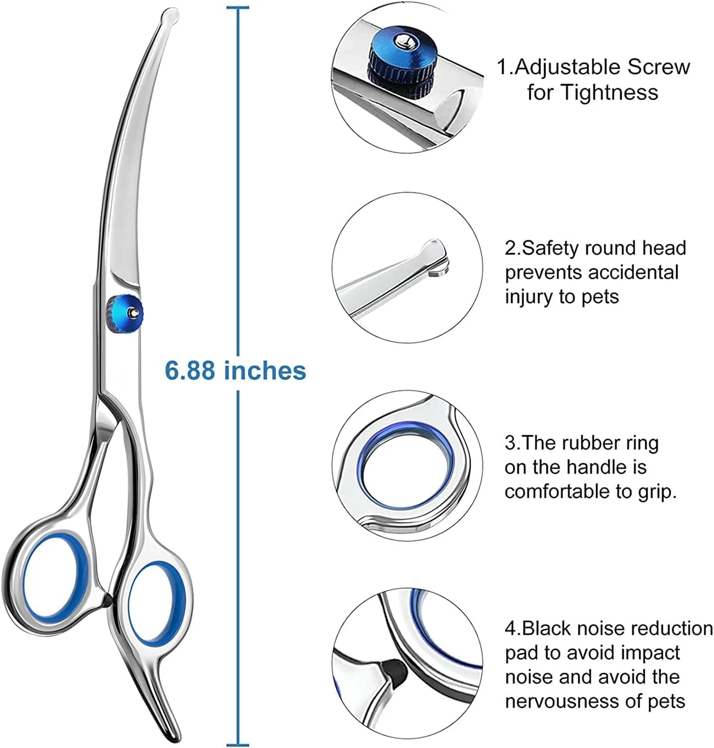 ست قیچی آرایشگری سگ YONGERN، 3 عددی، با نوک گرد ایمن، قیچی های اصلاح منحنی رو به بالا از جنس استیل ضد زنگ، قیچی های برش و نازک کننده به همراه شانه آرایشگری حیوانات خانگی برای سگ ها و گربه ها