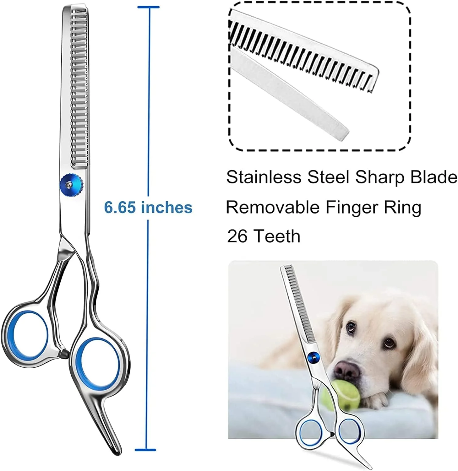 ست قیچی آرایشگری سگ YONGERN، 3 عددی، با نوک گرد ایمن، قیچی های اصلاح منحنی رو به بالا از جنس استیل ضد زنگ، قیچی های برش و نازک کننده به همراه شانه آرایشگری حیوانات خانگی برای سگ ها و گربه ها