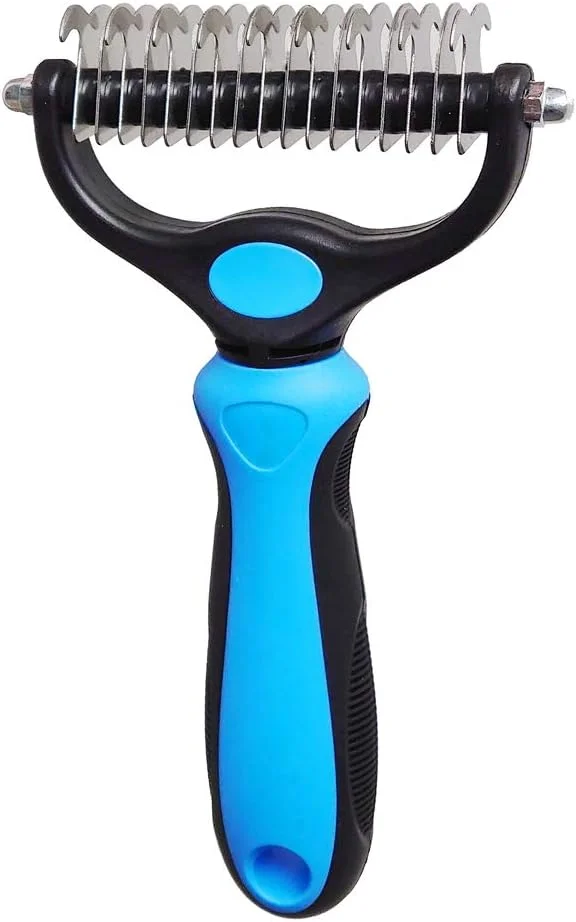 شانه گره باز کن و برس موی حیوانات خانگی YueLang، شانه سگ و گربه برای از بین بردن موهای زیرین (آبی)، سایز متوسط
