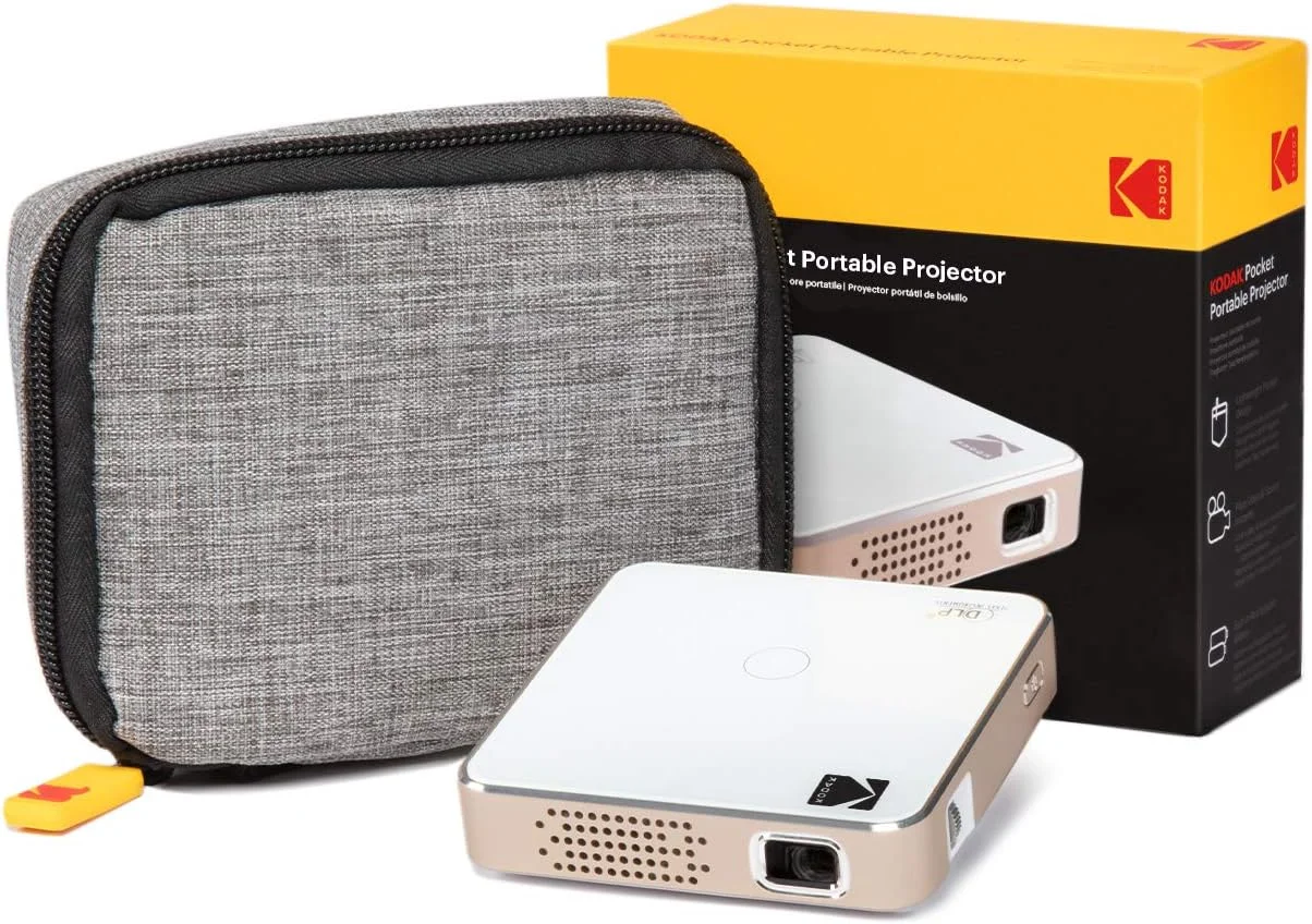 پروژکتور جیبی فوق العاده کوچک KODAK | پروژکتور پیکو قابل شارژ HD LED DLP - صفحه نمایش 100 اینچی - شامل کیف نرم پروژکتور جیبی فوق العاده کوچک KODAK | پروژکتور پیکو قابل شارژ HD LED DLP - صفحه نمایش 100 اینچی - شامل کیف نرم