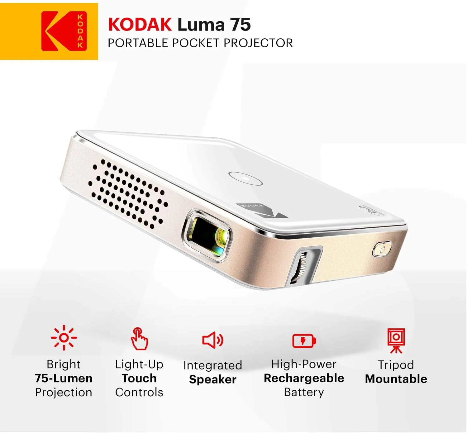 پروژکتور جیبی فوق العاده کوچک KODAK | پروژکتور پیکو قابل شارژ HD LED DLP - صفحه نمایش 100 اینچی - شامل کیف نرم پروژکتور جیبی فوق العاده کوچک KODAK | پروژکتور پیکو قابل شارژ HD LED DLP - صفحه نمایش 100 اینچی - شامل کیف نرم