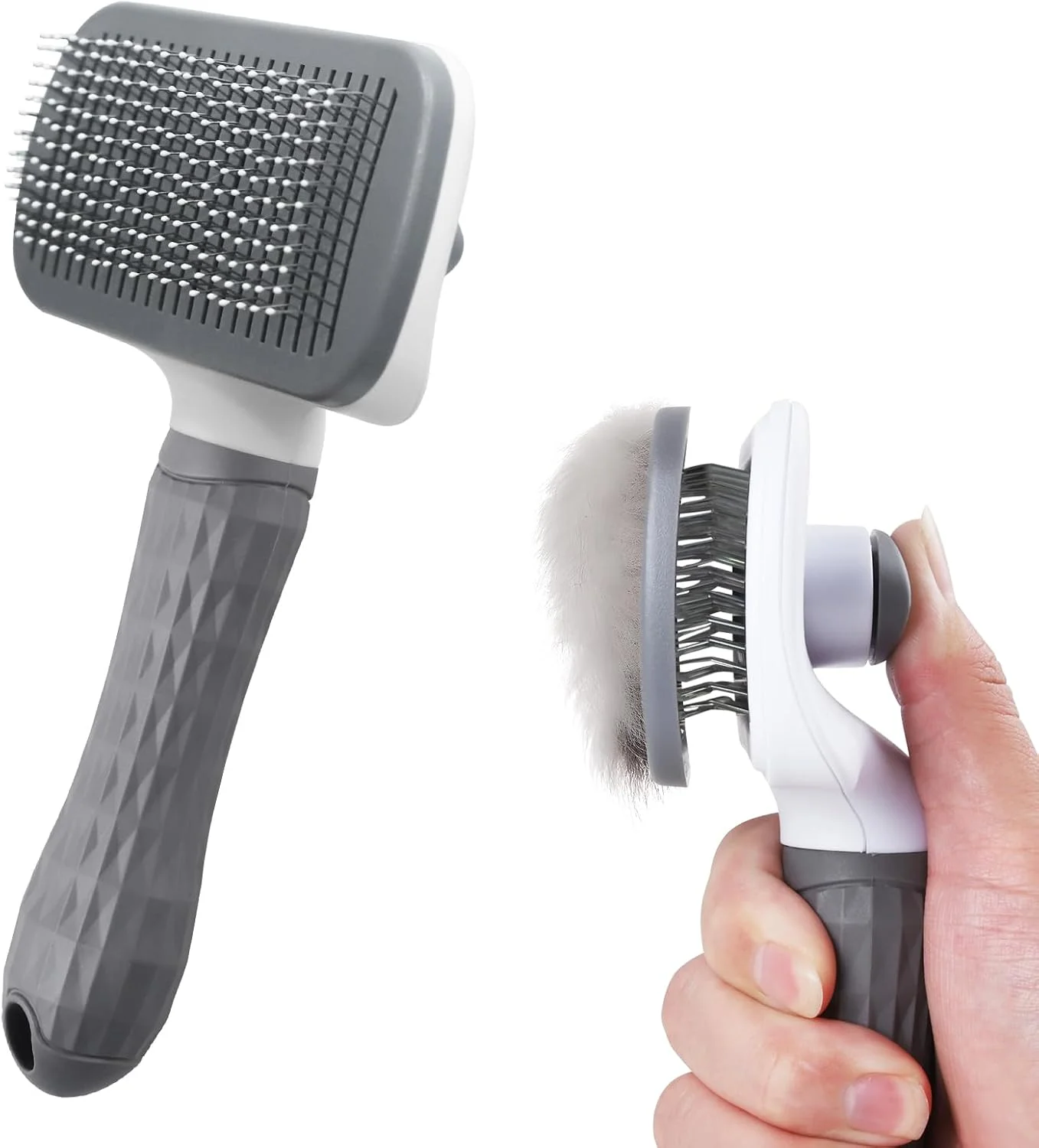 برس سگ و گربه یتی با قابلیت تمیز کردن خودکار، برس نظافت گربه، برس سگ برای ریزش مو، برس موبر با دکمه تمیز کردن برای حیوانات خانگی با موهای کوتاه/بلند، برس ماساژ گربه موهای شل را از بین می برد، خاکستری