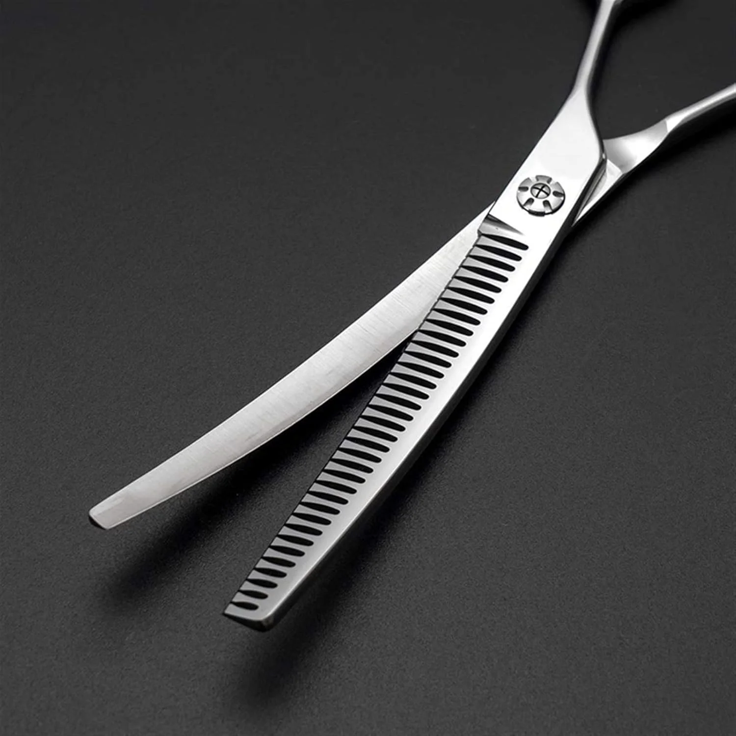 هموستات سگ YOIQI، قیچی پت نازک کننده دست راست رو به پایین، قیچی تکه ای اصلاح سگ منحنی 35 دندانه