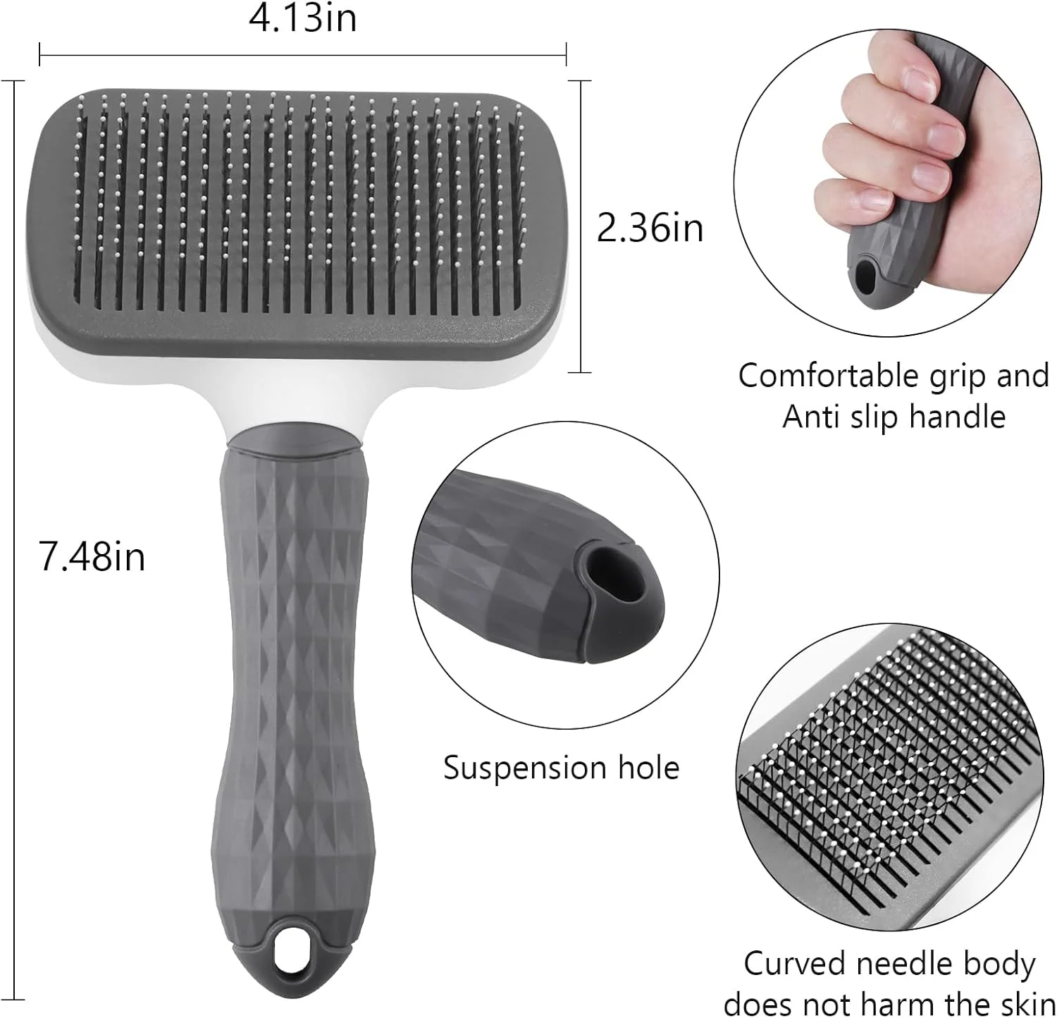 برس سگ و گربه یتی با قابلیت تمیز کردن خودکار، برس نظافت گربه، برس سگ برای ریزش مو، برس موبر با دکمه تمیز کردن برای حیوانات خانگی با موهای کوتاه/بلند، برس ماساژ گربه موهای شل را از بین می برد، خاکستری