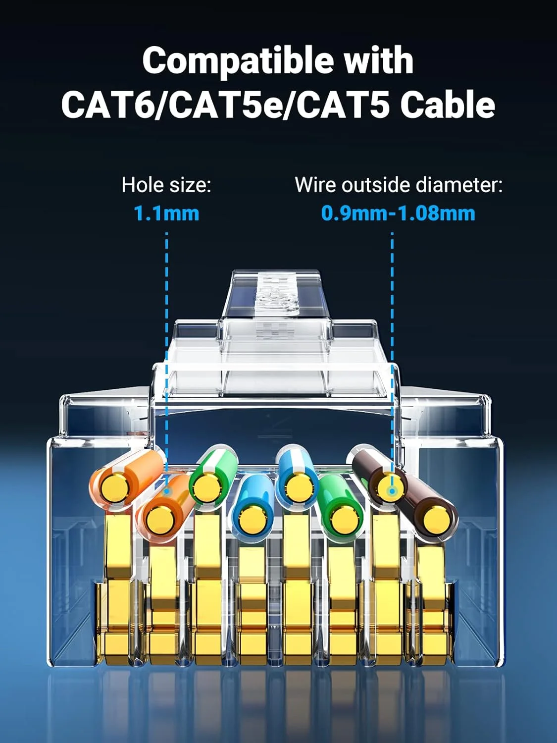 اتصالدهنده RJ45 UGREEN Cat6، بسته 50 عددی، پلاگ غیر عبوری RJ45، اتصالدهنده کریمپ کابل اترنت، اتصالدهنده کریمپ بدون شیلد کریستالی، پلاگ شبکه با روکش طلا برای سیم مفتولی و کابل استاندارد اتصالدهنده RJ45 UGREEN Cat6، بسته 50 عددی، پلاگ غیر عبوری RJ45، اتصالدهنده کریمپ کابل اترنت، اتصالدهنده کریمپ بدون شیلد کریستالی، پلاگ شبکه با روکش طلا برای سیم مفتولی و کابل استاندارد