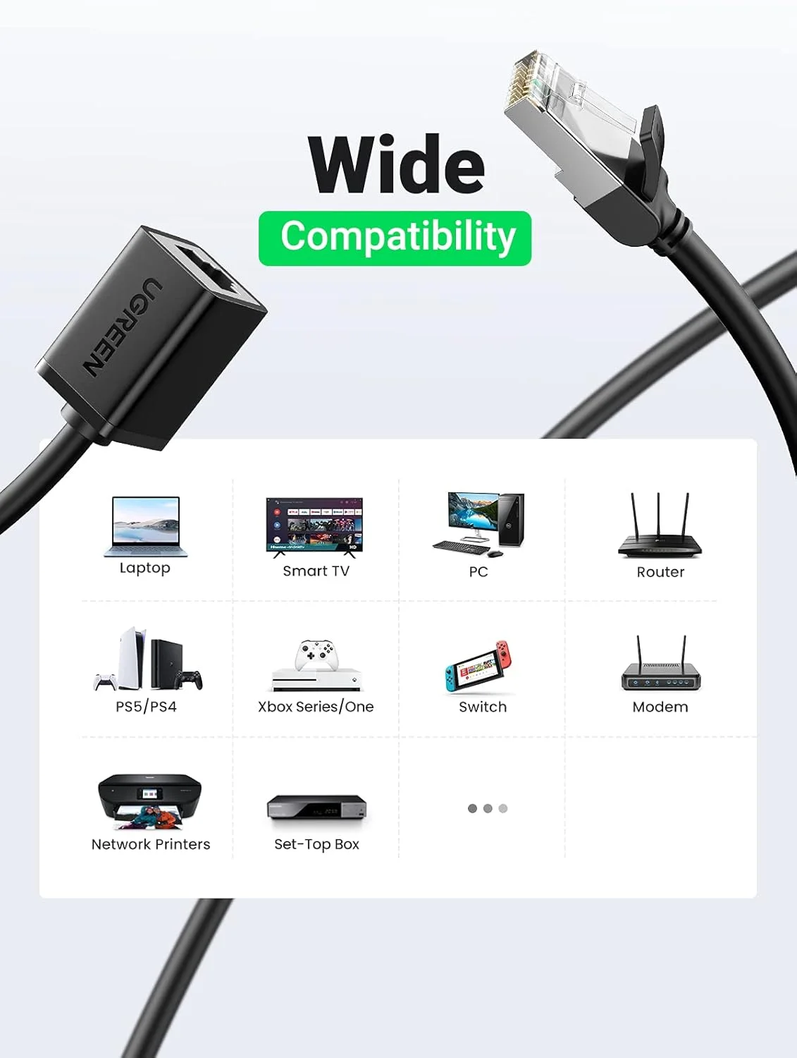 کابل افزایش طول اترنت UGREEN، کابل نر به ماده Cat6 RJ45، کانکتور پچ کورد شبکه شیلددار سازگار برای سوئیچ، مودم، پچ پنل، روتر، کامپیوتر، لپ تاپ، پرینتر شبکه (2 متری) کابل افزایش طول اترنت UGREEN، کابل نر به ماده Cat6 RJ45، کانکتور پچ کورد شبکه شیلددار سازگار برای سوئیچ، مودم، پچ پنل، روتر، کامپیوتر، لپ تاپ، پرینتر شبکه (2 متری)