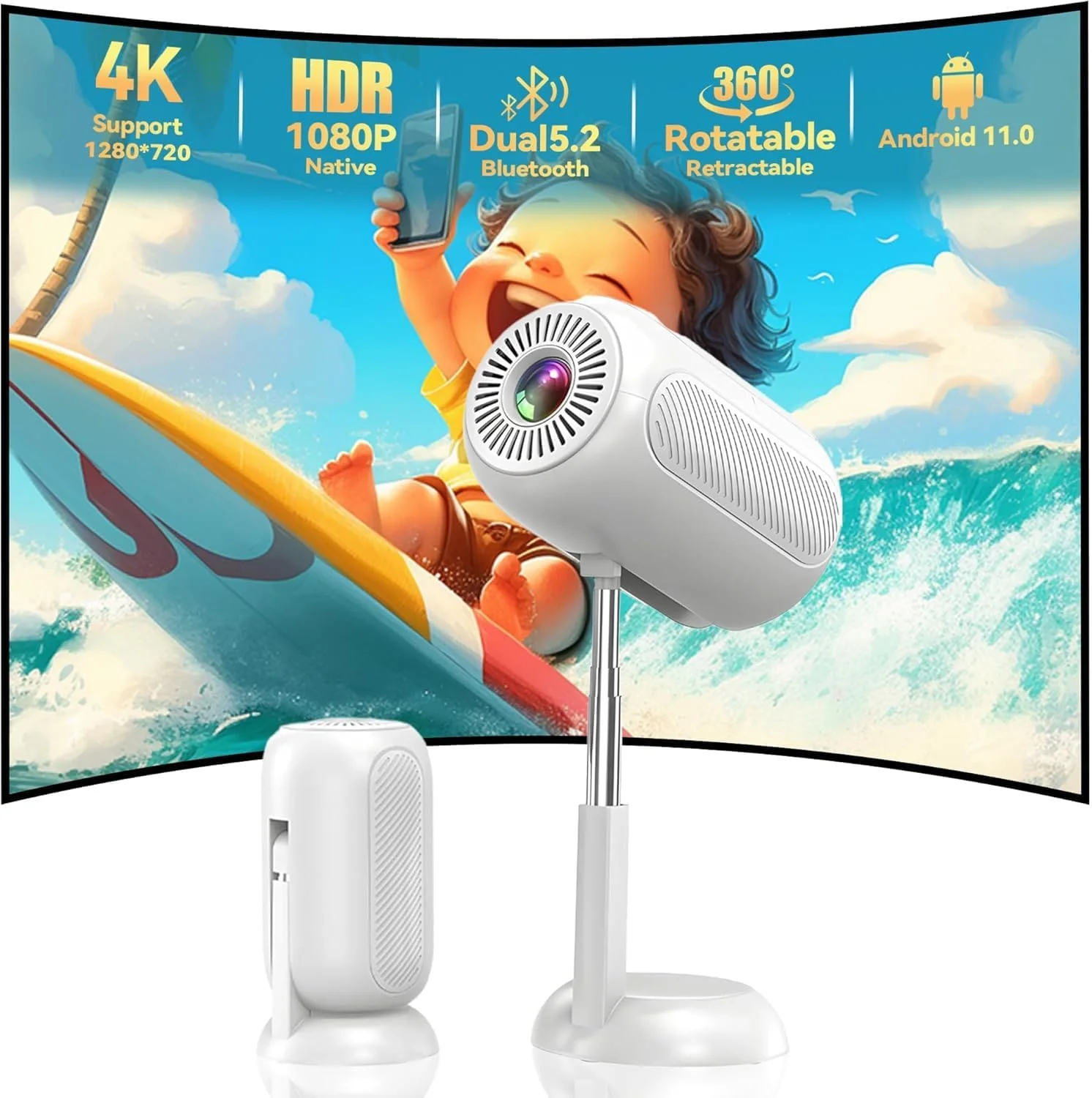پروژکتور مینی ارتقا یافته 2025 با وای فای و بلوتوث، پشتیبانی از Full HD 4K 1080p، پروژکتور فیلم فضای باز با پایه، پروژکتور قابل حمل 90 درجه قابل تنظیم سازگار با HDMI/USB/Android/iPhone/TV Stick پروژکتور مینی ارتقا یافته 2025 با وای فای و بلوتوث، پشتیبانی از Full HD 4K 1080p، پروژکتور فیلم فضای باز با پایه، پروژکتور قابل حمل 90 درجه قابل تنظیم سازگار با HDMI/USB/Android/iPhone/TV Stick